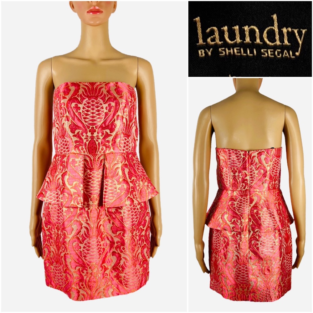 Laundry by Shelli Segal Womens 4 Dress Strapless A-Line Pink Gold Glittery EUC